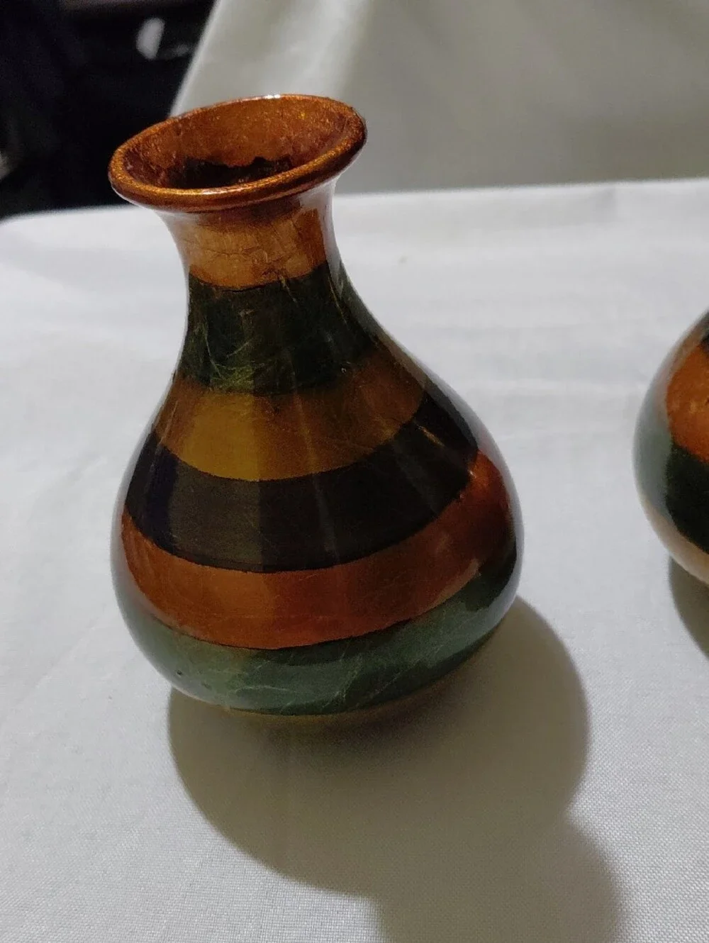 Striped Copper and Forest Green Ceramic Accent Vases - Set of 2